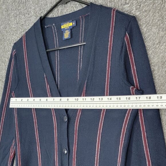 Ralph Lauren Rugby Cardigan Sweater Womens Small Blue Striped 100% Merino Wool - Picture 5 of 12